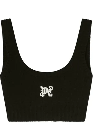 Palm Angels Cropped intarsiastrikket top med logo