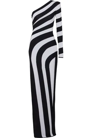 Balmain Stribet kjole med én skulder