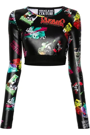 VERSACE Cropped T-shirt med grafisk tryk