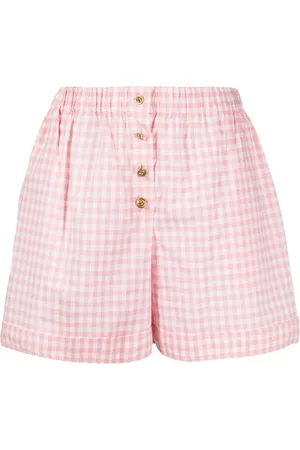CHANEL Mini 1990-2000 gingham-ternede shorts med CC-knapper