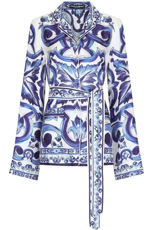 Dolce & Gabbana Pyjamasskjorte i silke med Majolica-print