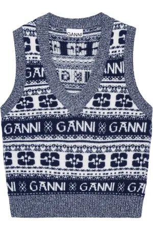 Ganni Intarsiastrikket vest med logo