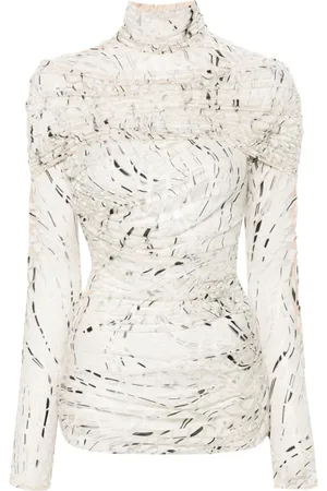 MUGLER Top i ruche med abstrakt tryk