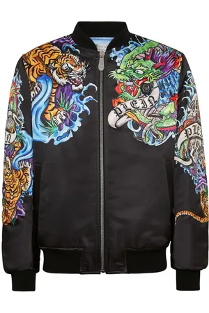Philipp Plein Bomberjakke i satin med tattoo-tryk