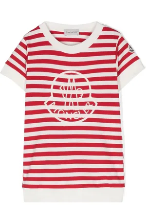 Moncler Stribet T-shirt med broderet logo