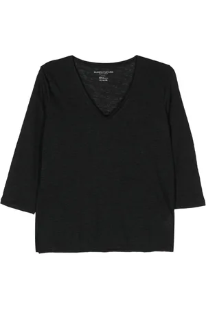 Majestic T-shirt med slub-tekstur og V-hals