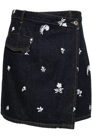 Lanvin Denimnederdel med blomster-broderi