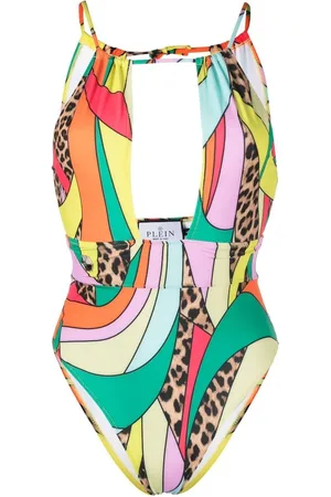 Philipp Plein Monokini med regnbuefarvet patchwork-tryk