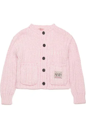 Nº21 Cardigan i kraftig strik med logoapplikation