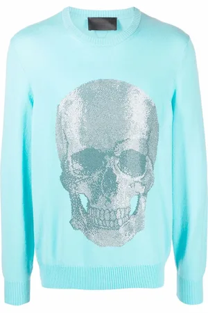 Philipp Plein Sweater med rund hals og dødningehovedtryk