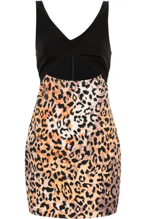 Roberto Cavalli Kort kjole med leopardtryk
