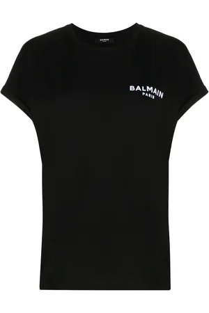 Balmain T-shirt med flock-tekstur og logo