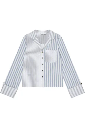 Ganni Cropped skjorte i poplin med striber