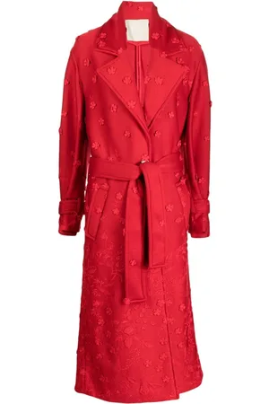 Elie saab Blomsterbroderet trenchcoat med udskæringsdetalje