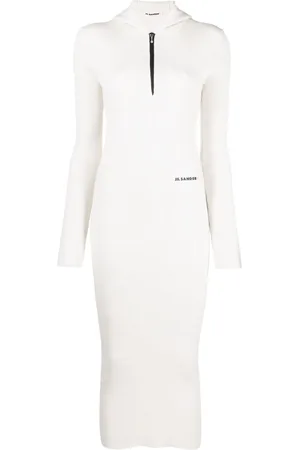 Jil Sander Ribbet mellemlang kjole med logotryk