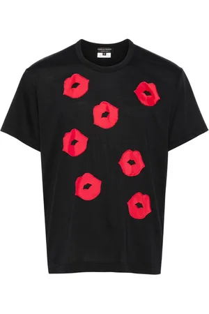Comme des Garçons T-shirt i jersey med læber-applikation
