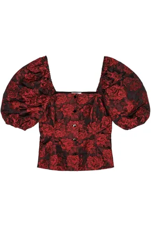 Ganni Cropped top med blomstertryk og pufærmer