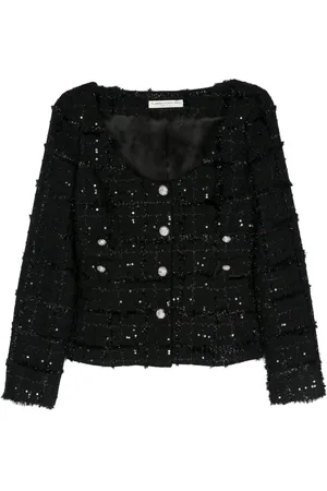 Alessandra Rich Tweed-jakke med pailletudsmykning