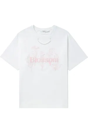B+AB T-shirt med blomstret tryk og perlekæde