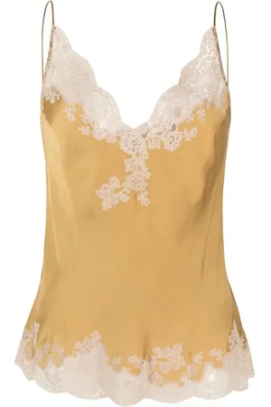 CARINE GILSON Camisole i silke med Calais-Caudry blonder