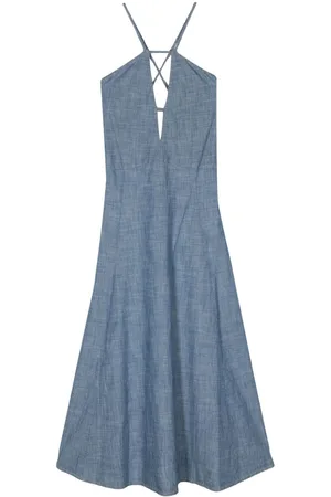 SEMICOUTURE Lang chambray-kjole med udskæringsdetalje