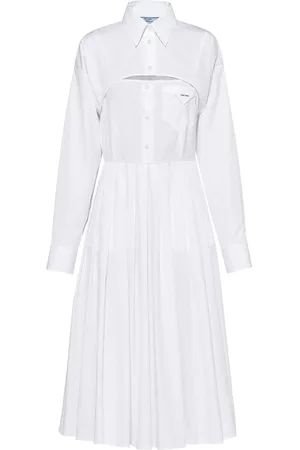 Prada Plisseret skjortekjole i poplin