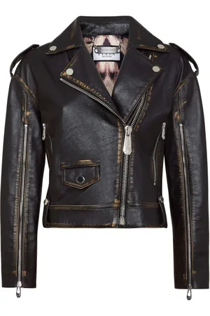 Philipp Plein Bikerjakke i læder med logobogstaver