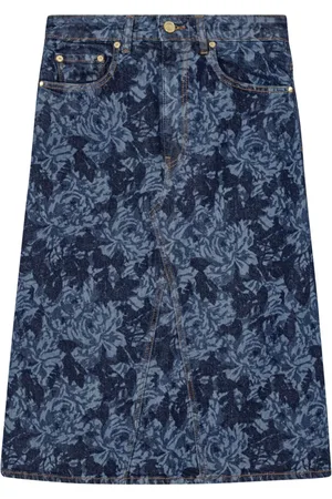 Ganni Denimnederdel med blomstertryk