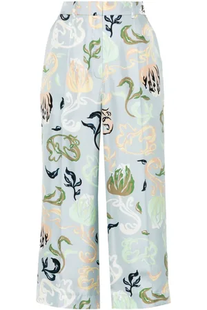 Lanvin Cropped silkebukser med grafisk tryk
