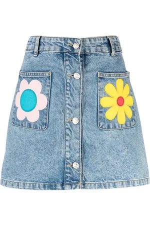 Moschino Kort denimnederdel med blomstrede mærker