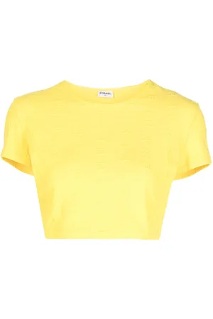 CHANEL 1997 cropped T-shirt med broderet CC-logo
