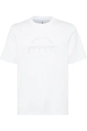 Brunello Cucinelli T-shirt med rund hals og slogantryk