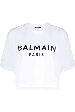 Balmain Cropped T-shirt med logotryk