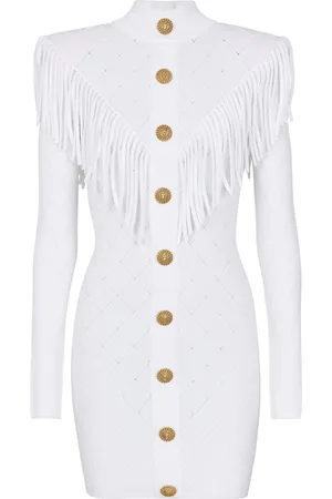 Balmain Kort strikket kjole med frynser