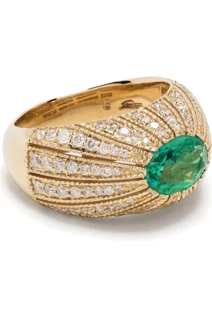 JACQUIE AICHE Ring i 14 karat guld med smaragd og diamant