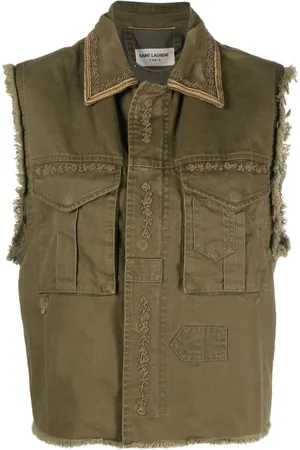 Saint Laurent Flæset vest med broderet design