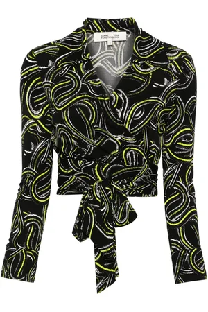 Diane von Furstenberg Cropped geometrisk slå om-top