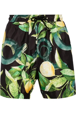 Roberto Cavalli Badeshorts med tigertand-detalje og citrontryk