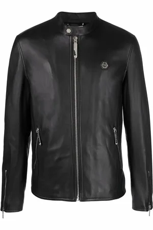Philipp Plein Bikerjakke med lynlås og logo