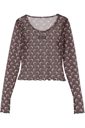 Marine Serre Crop top i mesh med Moon-tryk