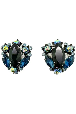 JENNIFER GIBSON JEWELLERY Vintage Judy Lea Black & Navy Navette Earrings 1950s