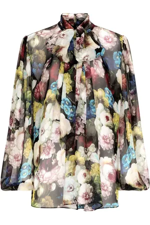 Dolce & Gabbana Silkebluse med blomstret tryk og tørklædedetalje