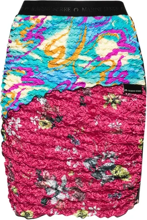 Marine Serre Patchwork-nederdel med krøllet effekt