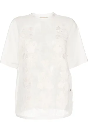 Elie saab Gennemsigtig T-shirt med blomstret applikation