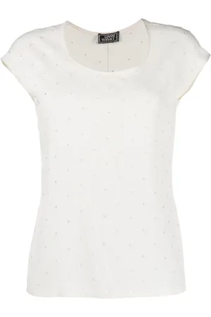 VERSACE Kortærmet bluse med broderie anglaise