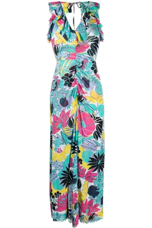 Diane von Furstenberg Bluse med flæsekrave og blomstertryk