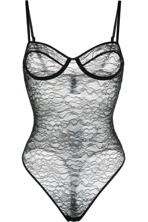 ANINE BING Halvgennemsigtigt bodysuit med blomsterblonder