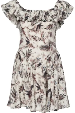 B+AB Kort kjole med off-shoulder-snit og bladtryk