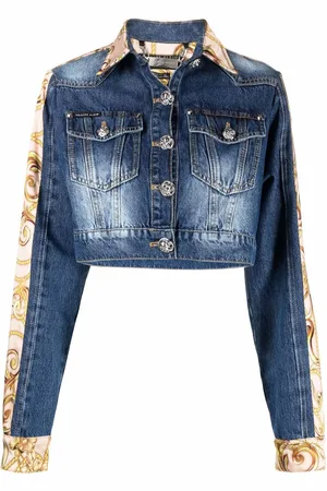 Philipp Plein Cropped denimjakke med barok-tryk