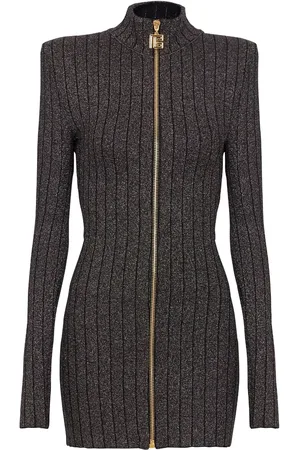 Balmain Kort kjole i lurex-strik med lynlås